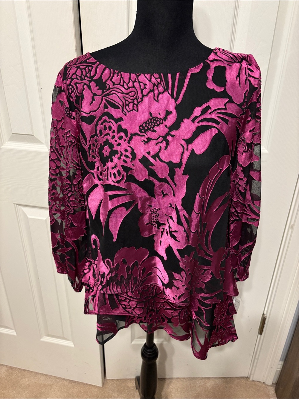 Alex Evenings Printed Tiered Asymmetrical Blouse